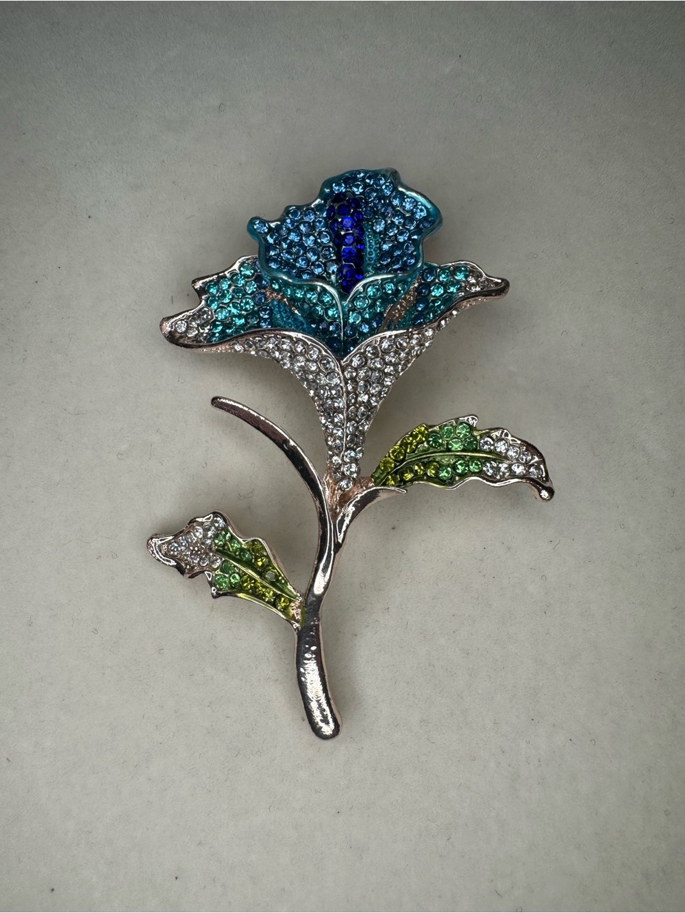 New Silver, Blue and Green Crystal Flower Brooch - Women Jewelry